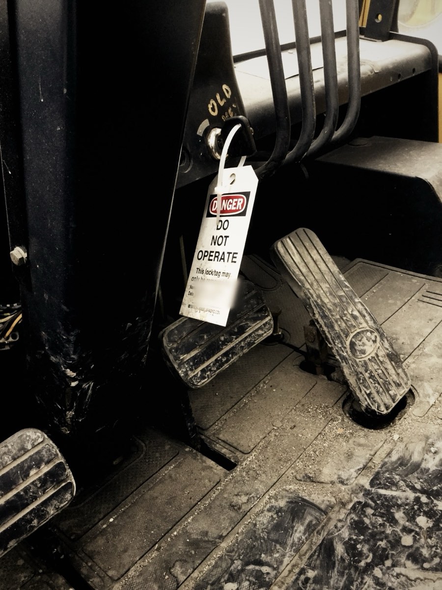 Lockout tag on equipment: do not operate
